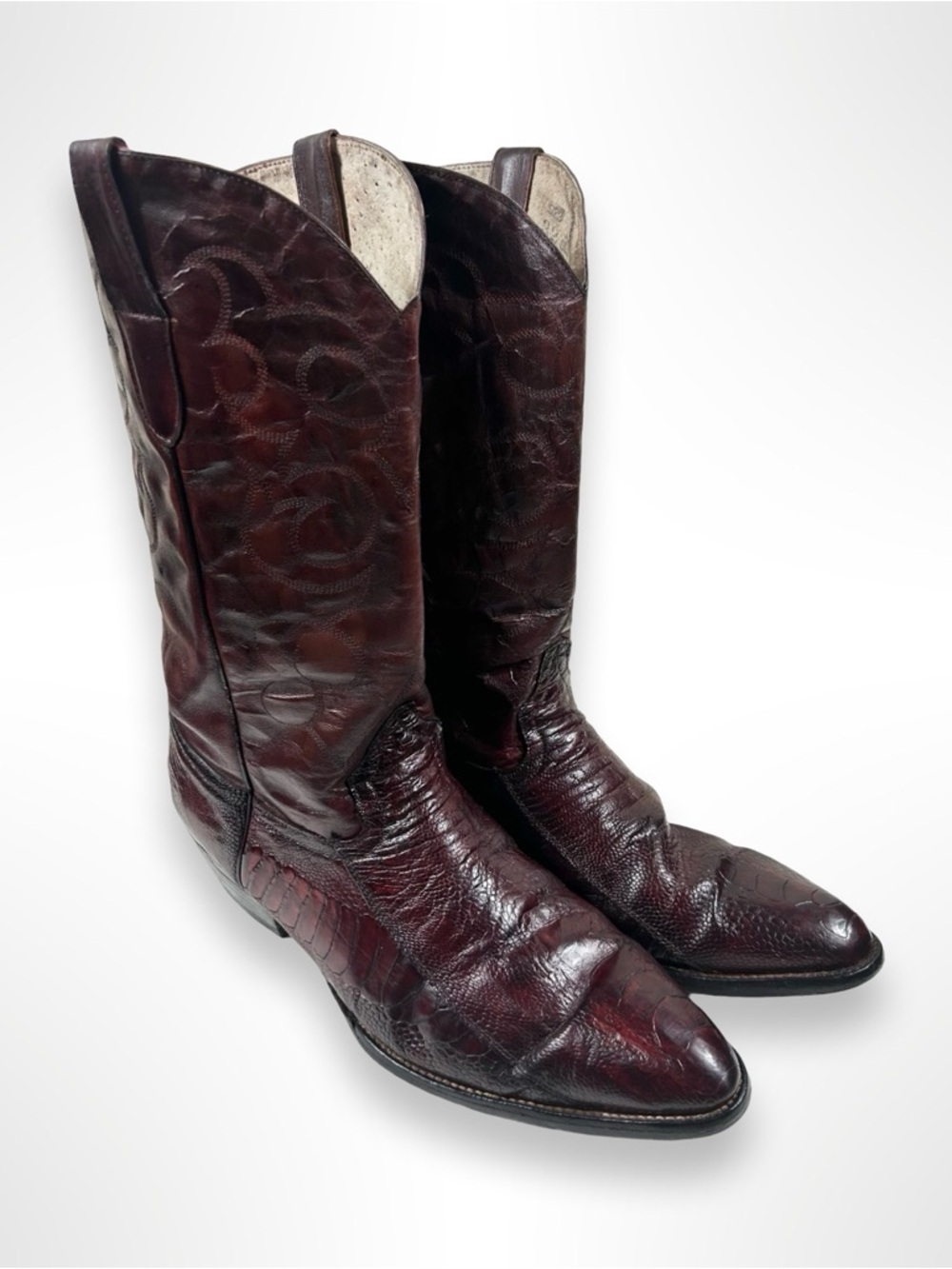CIRCLE G vintage 80s black cherry ostrich leg western boots